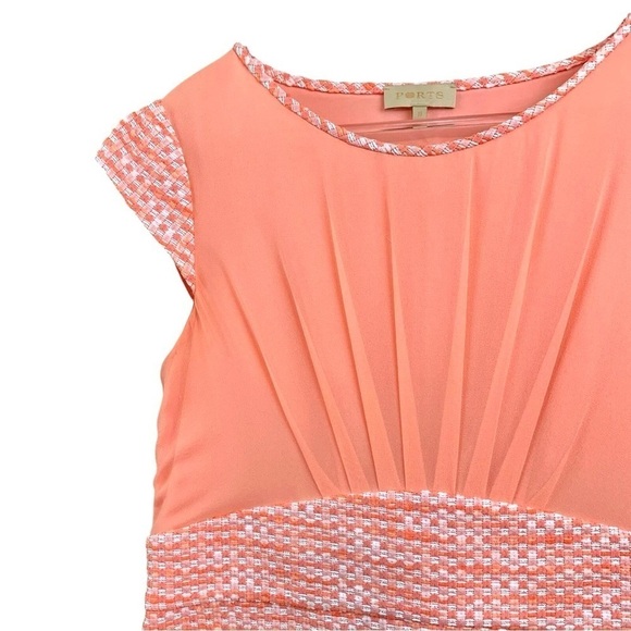 Ports 1961 Tweed Silk Pleated Panel Woven Cocktail Dress Peach Pink Size 10 - Picture 3 of 8